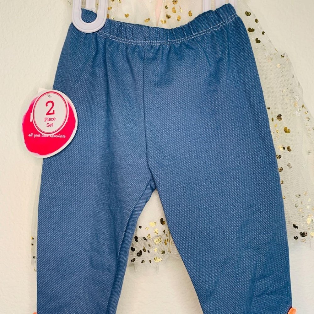 Nannette Girl’s Set White Gold Dress+ Pants - Picture 3 of 6